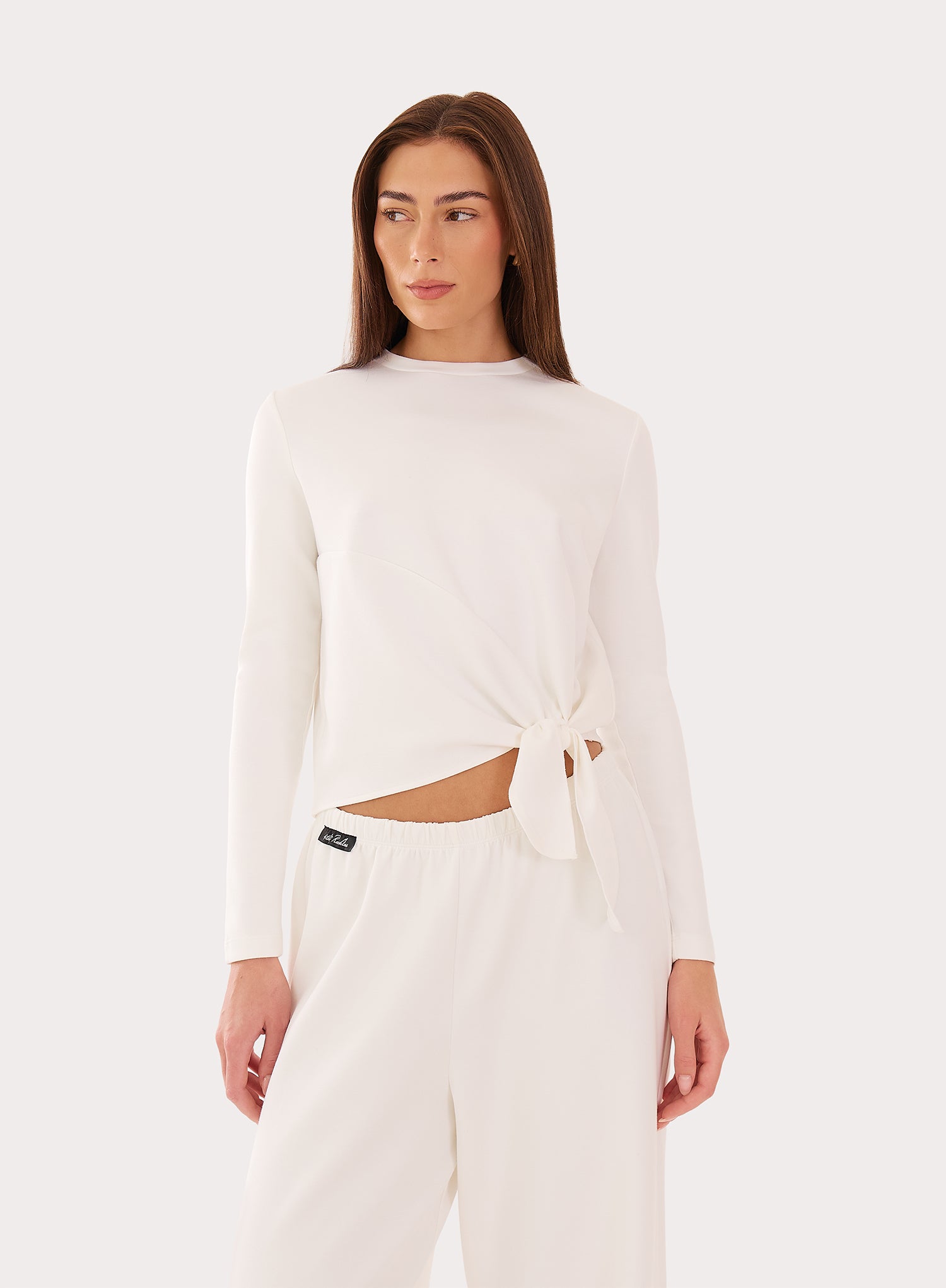 White Long Sleeve Modal Knot Detail Top